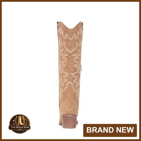 Women's Knee High Cowboy Boots Snip Toe Side Zipper Chunky Heel - Picture 7 of 8